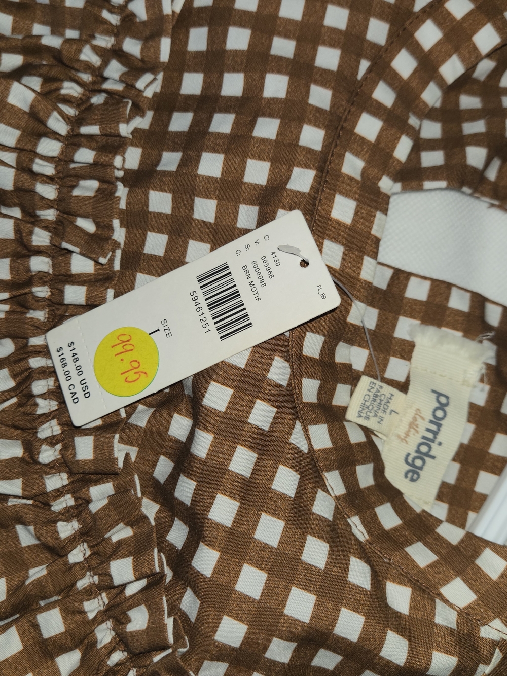 Anthropologie Porridge Dress Large L Brown Gingham Ruffle Plaid Mini Tiered NWT - Picture 2 of 14